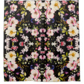 Rosa gelbe Rosen, schwarzer Hintergrund Duschvorhang (Vorderseite)