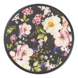 Rosa gelbe Rosen, schwarzer Hintergrund Eishockey Puck