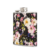 Rosa gelbe Rosen, schwarzer Hintergrund Flachmann (Links)