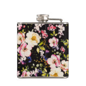 Rosa gelbe Rosen, schwarzer Hintergrund Flachmann (Rückseite)