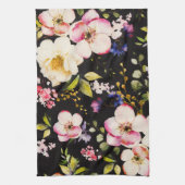 Rosa gelbe Rosen, schwarzer Hintergrund Geschirrtuch (Vertikal)