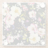 Rosa gelbe Rosen, schwarzer Hintergrund Glasuntersetzer (Rückseite)