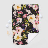 Rosa gelbe Rosen, schwarzer Hintergrund Golfhandtuch (Insitu)