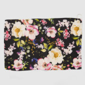 Rosa gelbe Rosen, schwarzer Hintergrund Golfhandtuch (Horizontal)