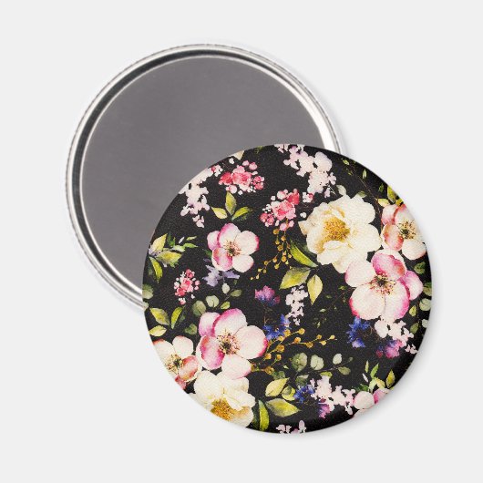 Rosa gelbe Rosen, schwarzer Hintergrund Magnet (Vorderseite/Rückseite)