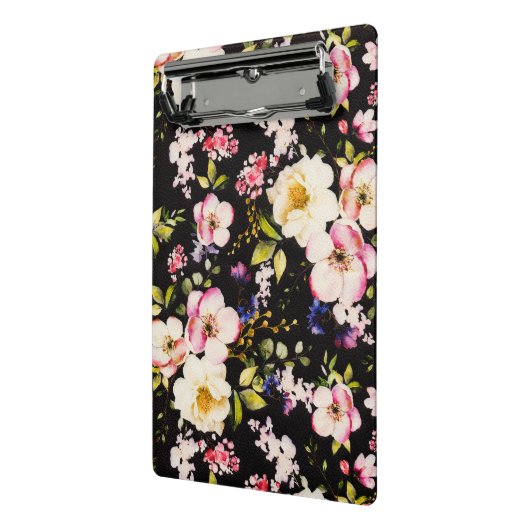 Rosa gelbe Rosen, schwarzer Hintergrund Mini Klemmbrett (Gewinkelt2)