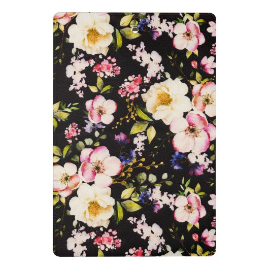 Rosa gelbe Rosen, schwarzer Hintergrund Mini Klemmbrett (Rückseite)