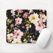 Rosa gelbe Rosen, schwarzer Hintergrund Mousepad (Mit Mouse)
