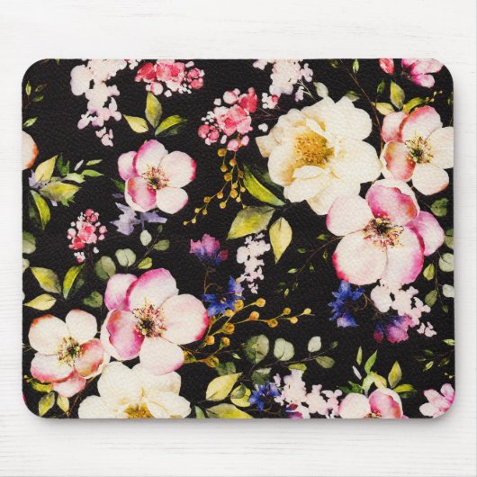 Rosa gelbe Rosen, schwarzer Hintergrund Mousepad (Vorne)