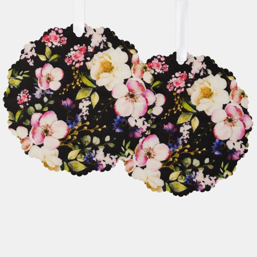 Rosa gelbe Rosen, schwarzer Hintergrund Ornament Karte (Vorderseite/Rückseite)