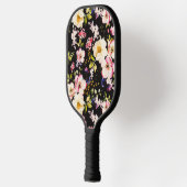 Rosa gelbe Rosen, schwarzer Hintergrund Pickleball Schläger (Links)