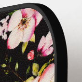 Rosa gelbe Rosen, schwarzer Hintergrund Pickleball Schläger (Linke Seite)