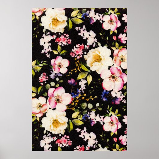 Rosa gelbe Rosen, schwarzer Hintergrund Poster (Vorne)