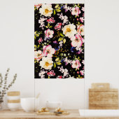 Rosa gelbe Rosen, schwarzer Hintergrund Poster (Küche)