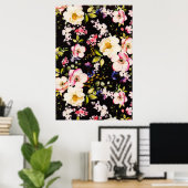 Rosa gelbe Rosen, schwarzer Hintergrund Poster (Heimbüro)
