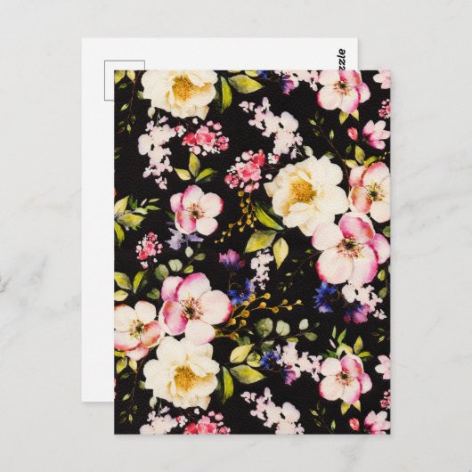 Rosa gelbe Rosen, schwarzer Hintergrund Postkarte (Vorne/Hinten)