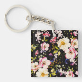 Rosa gelbe Rosen, schwarzer Hintergrund Schlüsselanhänger (Vorderseite)