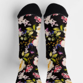 Rosa gelbe Rosen, schwarzer Hintergrund Socken (Oben)