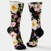 Rosa gelbe Rosen, schwarzer Hintergrund Socken (Gewinkelt)