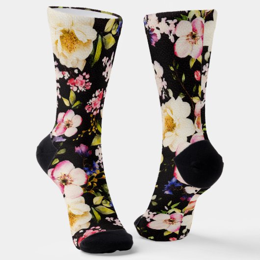 Rosa gelbe Rosen, schwarzer Hintergrund Socken (Gewinkelt)