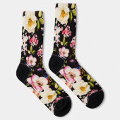 Rosa gelbe Rosen, schwarzer Hintergrund Socken (Rechts)