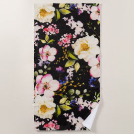 Rosa gelbe Rosen, schwarzer Hintergrund Strandtuch