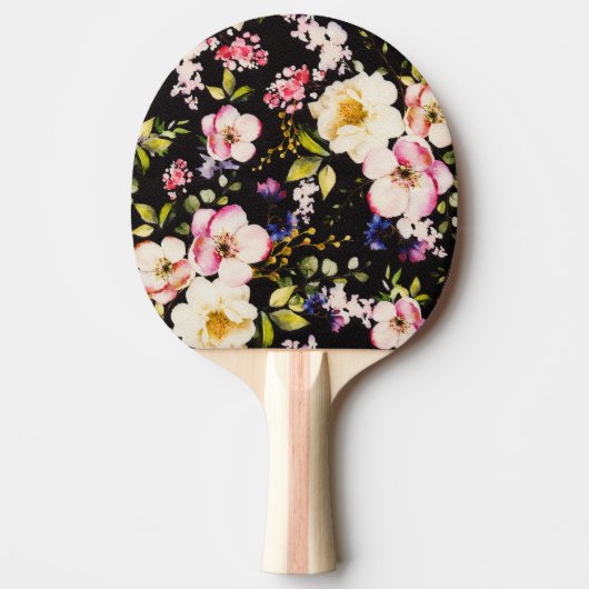 Rosa gelbe Rosen, schwarzer Hintergrund Tischtennis Schläger (Vorderseite)