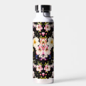 Rosa gelbe Rosen, schwarzer Hintergrund Trinkflasche (Links)