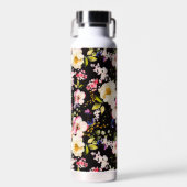 Rosa gelbe Rosen, schwarzer Hintergrund Trinkflasche (Vorne)