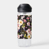 Rosa gelbe Rosen, schwarzer Hintergrund Trinkflasche (Rückseite)