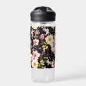 Rosa gelbe Rosen, schwarzer Hintergrund Trinkflasche (Vorderseite)