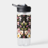 Rosa gelbe Rosen, schwarzer Hintergrund Trinkflasche (Rechts)