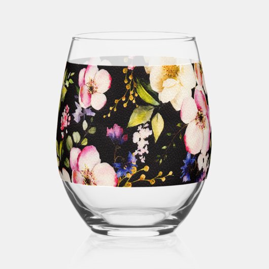 Rosa gelbe Rosen, schwarzer Hintergrund Weinglas Ohne Stiel (Vorderseite)