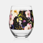 Rosa gelbe Rosen, schwarzer Hintergrund Weinglas Ohne Stiel (Rückseite)