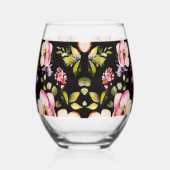 Rosa gelbe Rosen, schwarzer Hintergrund Weinglas Ohne Stiel (Rechts)