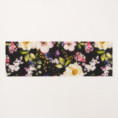 Rosa gelbe Rosen, schwarzer Hintergrund Yogamatte (Rückseite (Horizontal))