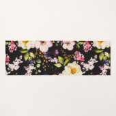 Rosa gelbe Rosen, schwarzer Hintergrund Yogamatte (Vorderseite (Horizontal))