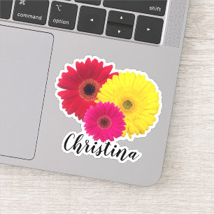 Rosa Gelbe Rote Gerbera Daisy mit Namen Aufkleber