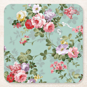 Rosa Gelbe Rote Rosen Vintager Stil Rechteckiger Pappuntersetzer