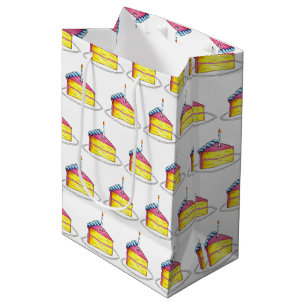 Rosa Gelbe Schicht Happy Geburtstagskuchen Slice C Mittlere Geschenktüte