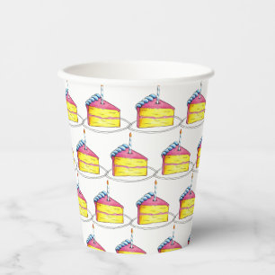 Rosa Gelbe Schicht Happy Geburtstagskuchen Slice C Pappbecher