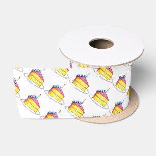 Rosa Gelbe Schicht Happy Geburtstagskuchen Slice C Satinband