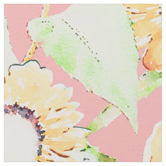 Rosa Gelbe Sonnenblumen Aquarellblumen Stoff (Nahaufnahme)