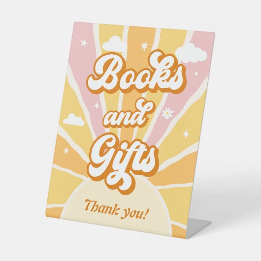 Rosa gelbe Sonnencreme Kinderdusche Bücher & Gesch Sockelschild (Vorderseite)