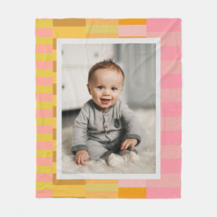 Rosa Gelbe Streifen Rand Foto Baby Personalisiert Fleecedecke