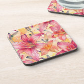 Rosa Gelbe Taglilien Getränkeuntersetzer (Linke Seite)