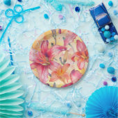 Rosa Gelbe Taglilien Pappteller (Party)