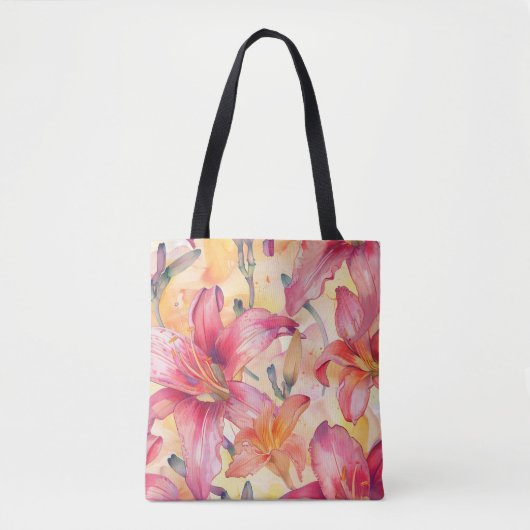 Rosa Gelbe Taglilien Tasche (Vorderseite)