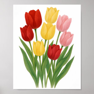 Rosa Gelbe Tulpen Malerei Blumenmauer Kunst Poster