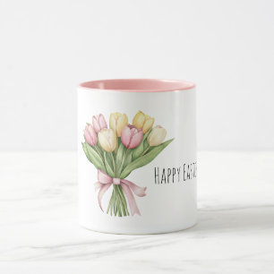 Rosa gelbe Tulpenblumen Ostern Tasse